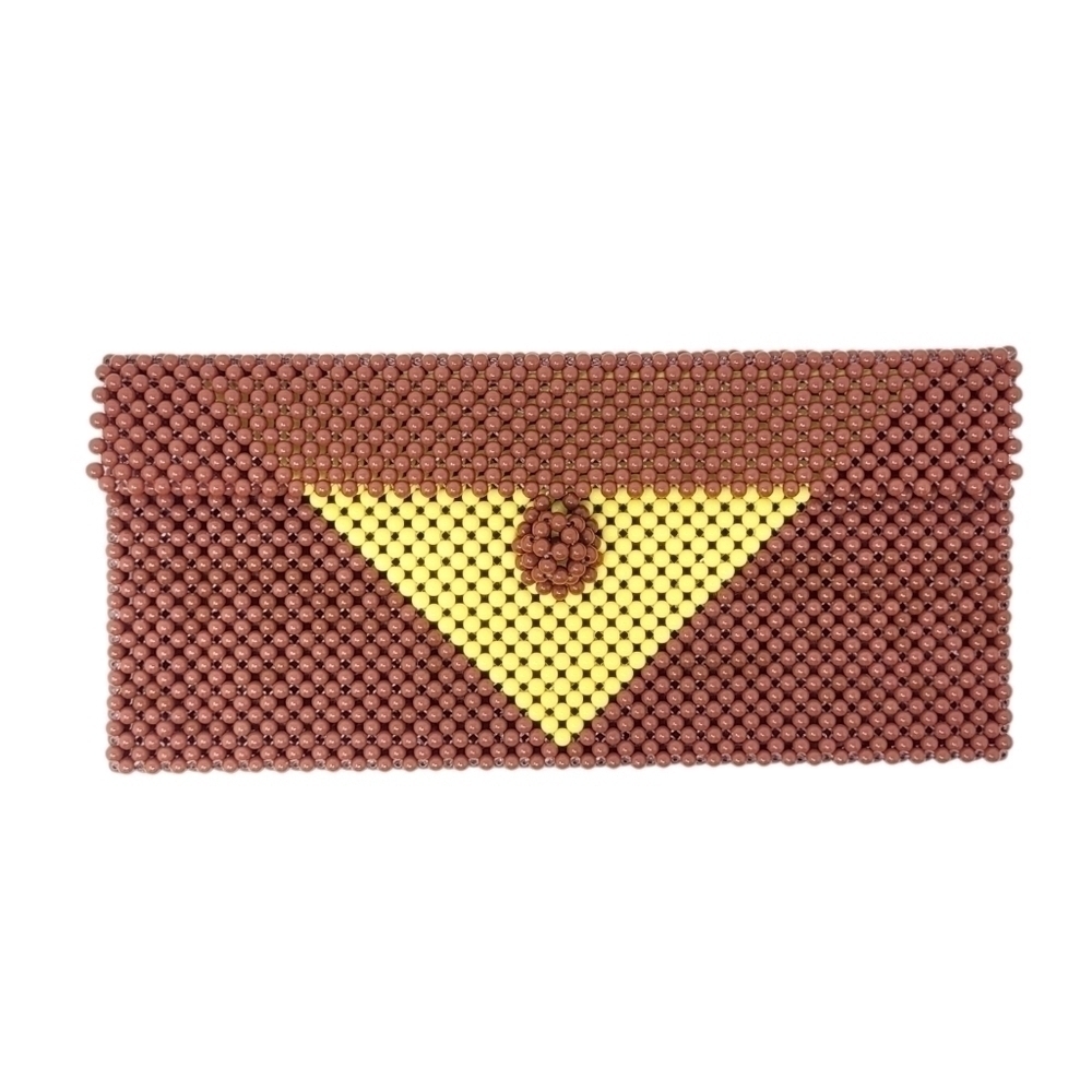 VTG beaded envelope clutch bag brown